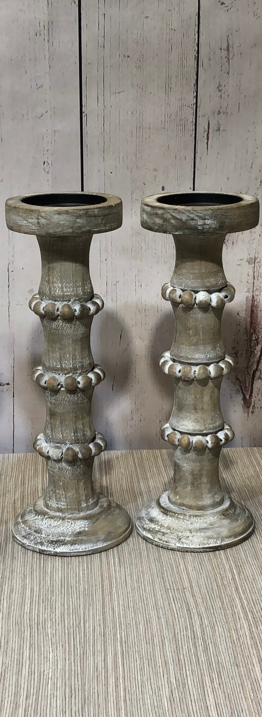 Candelabro Madera Gris Vintage Borde Bolas Alto Para Velon
