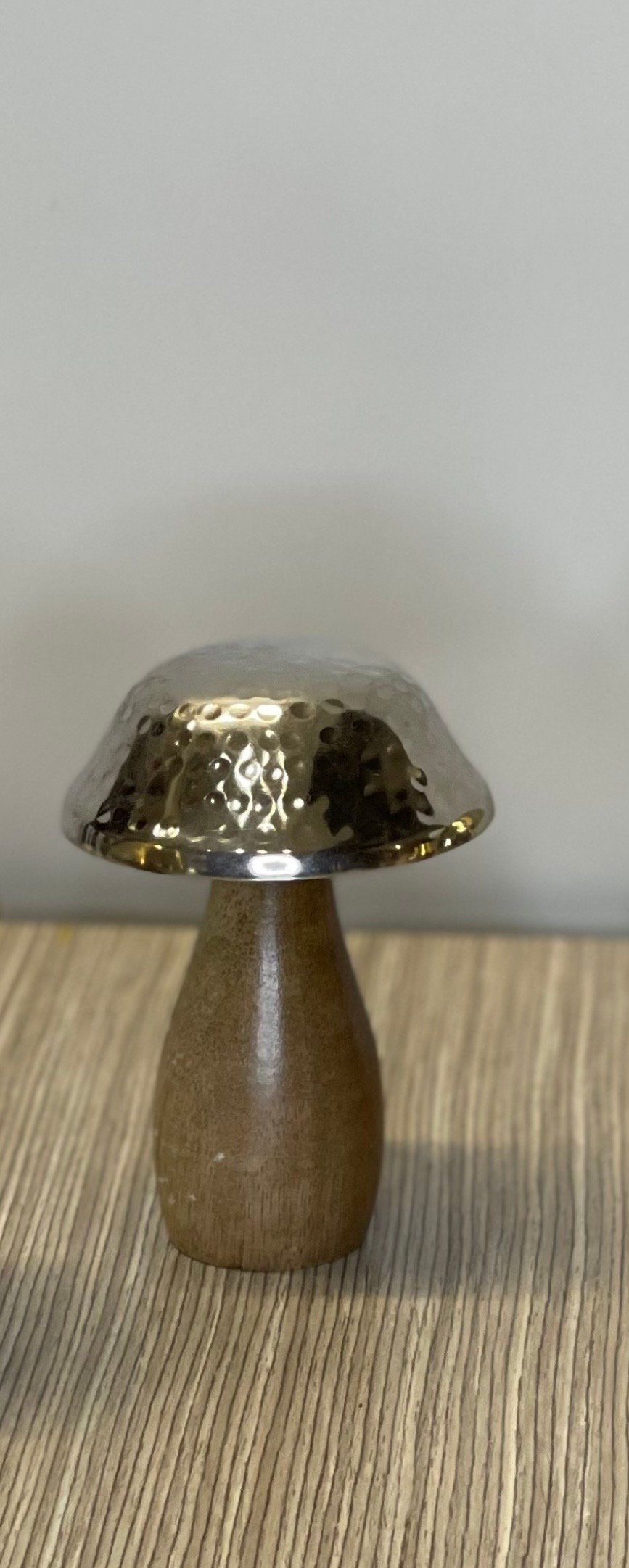 Hongo Pequeño Base Madera Y Metal Plateado