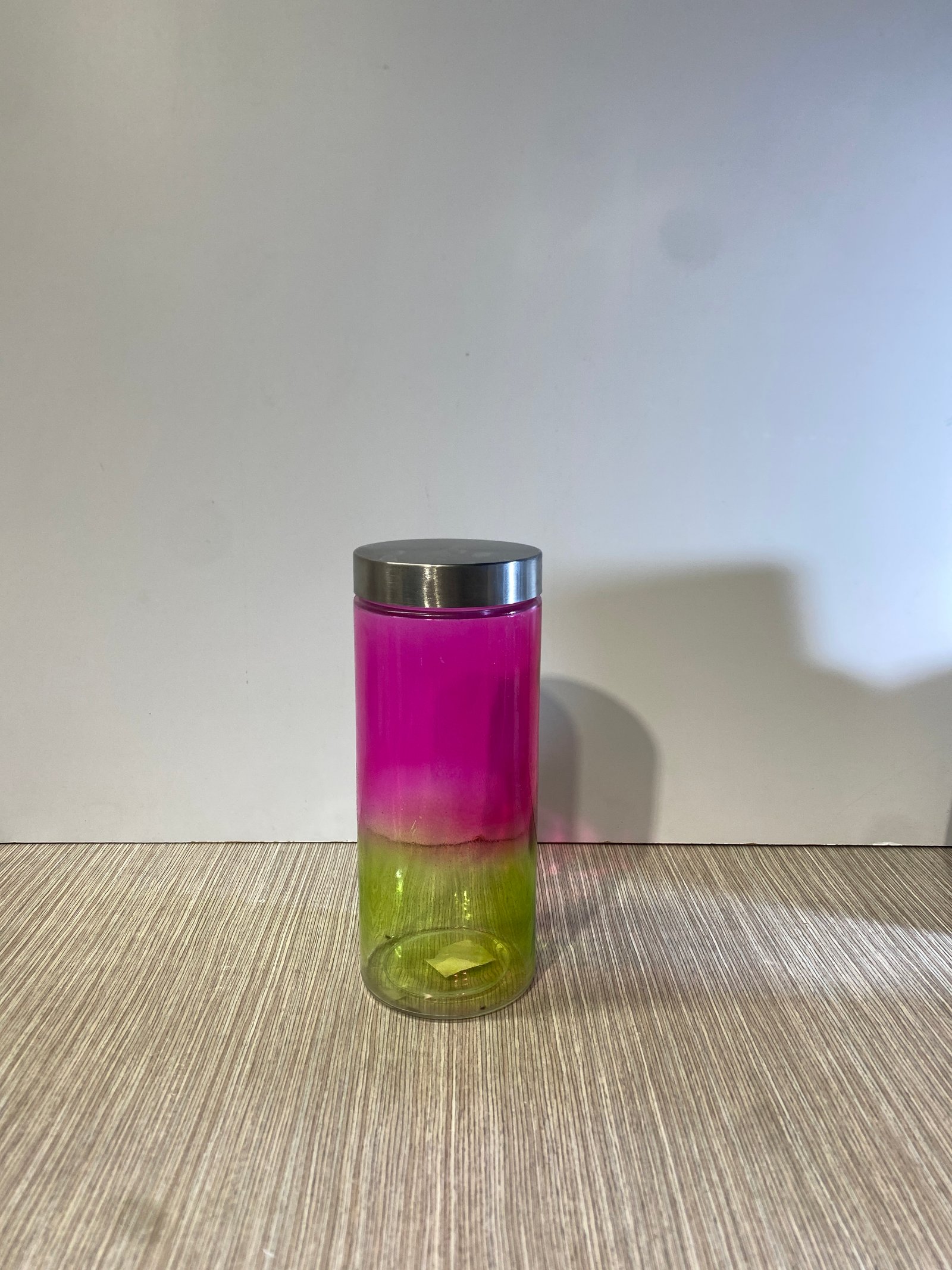 Frasco Vidrio Rosado Y Verde Con Tapa