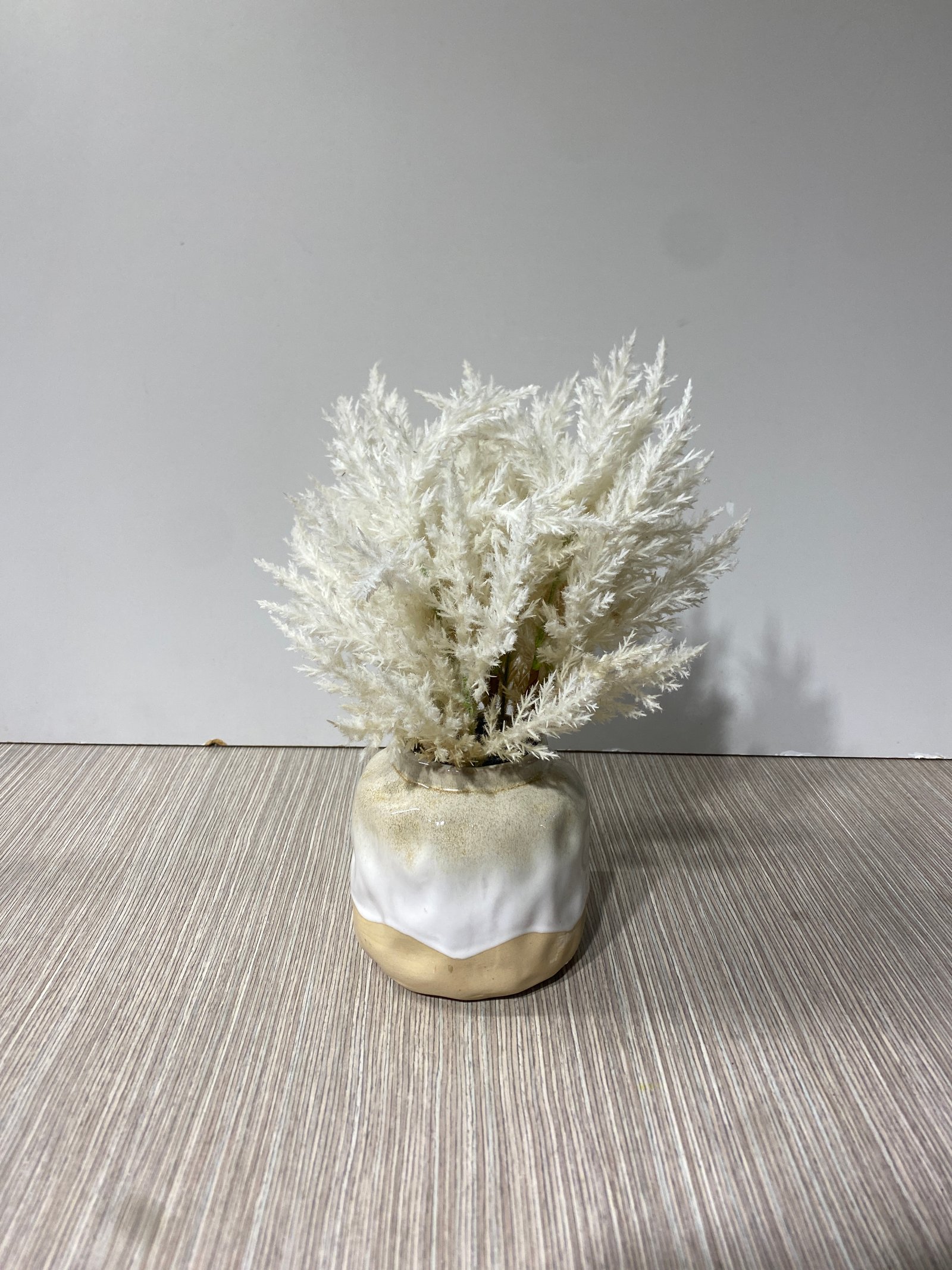 Jarron Ceramica Blanco Con Cafe Y Plumas