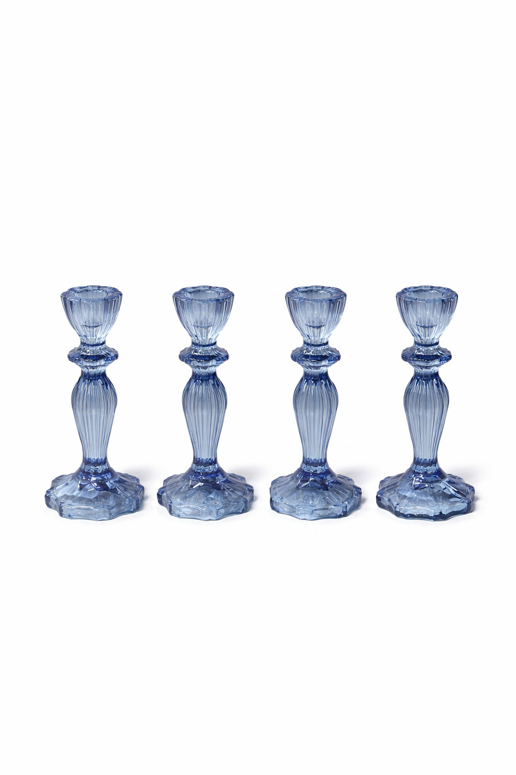 Candelabro Solitario Vidrio Azul Para Vela