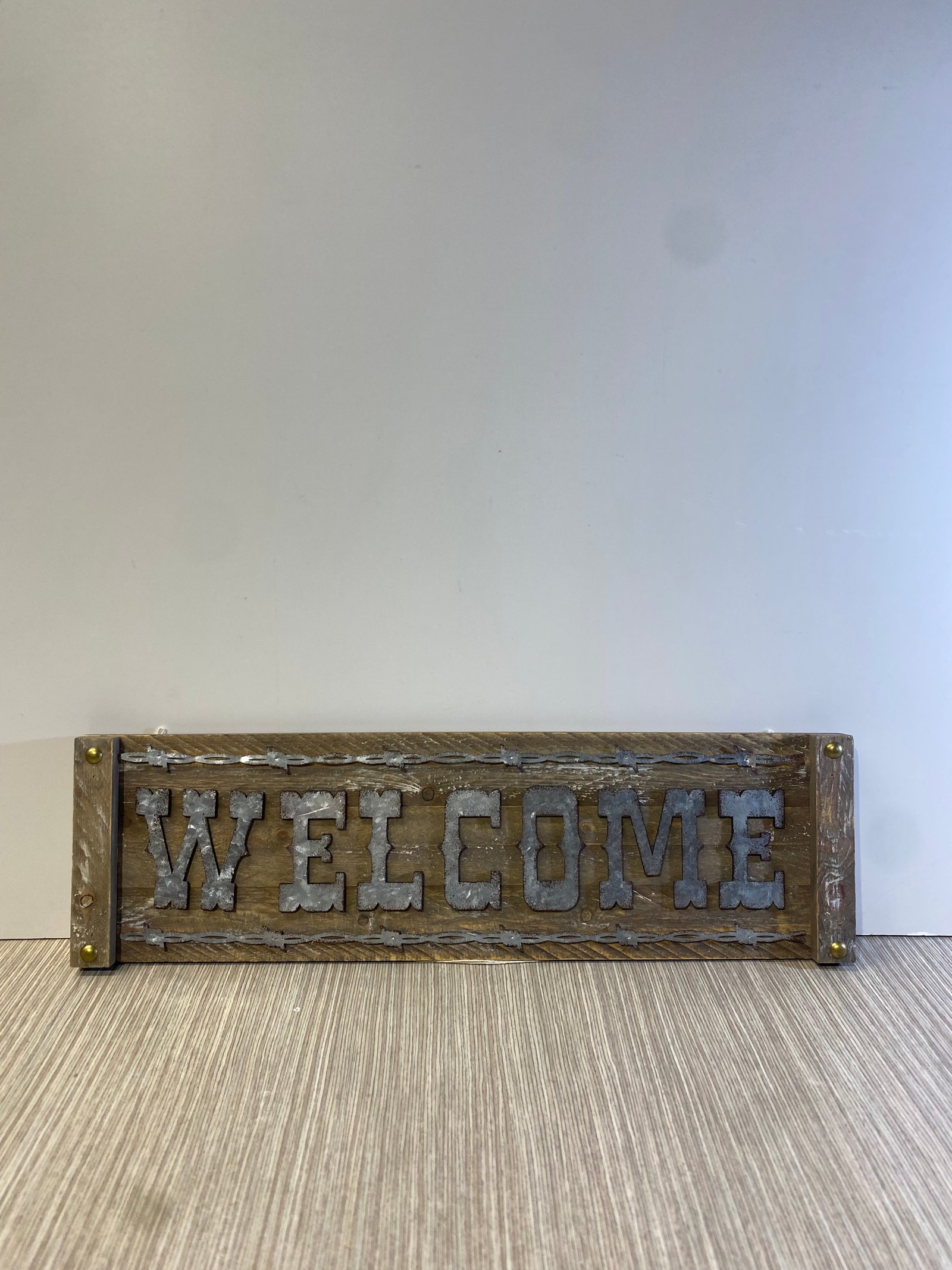 Letrero Madera Rectangular Welcome Plateado