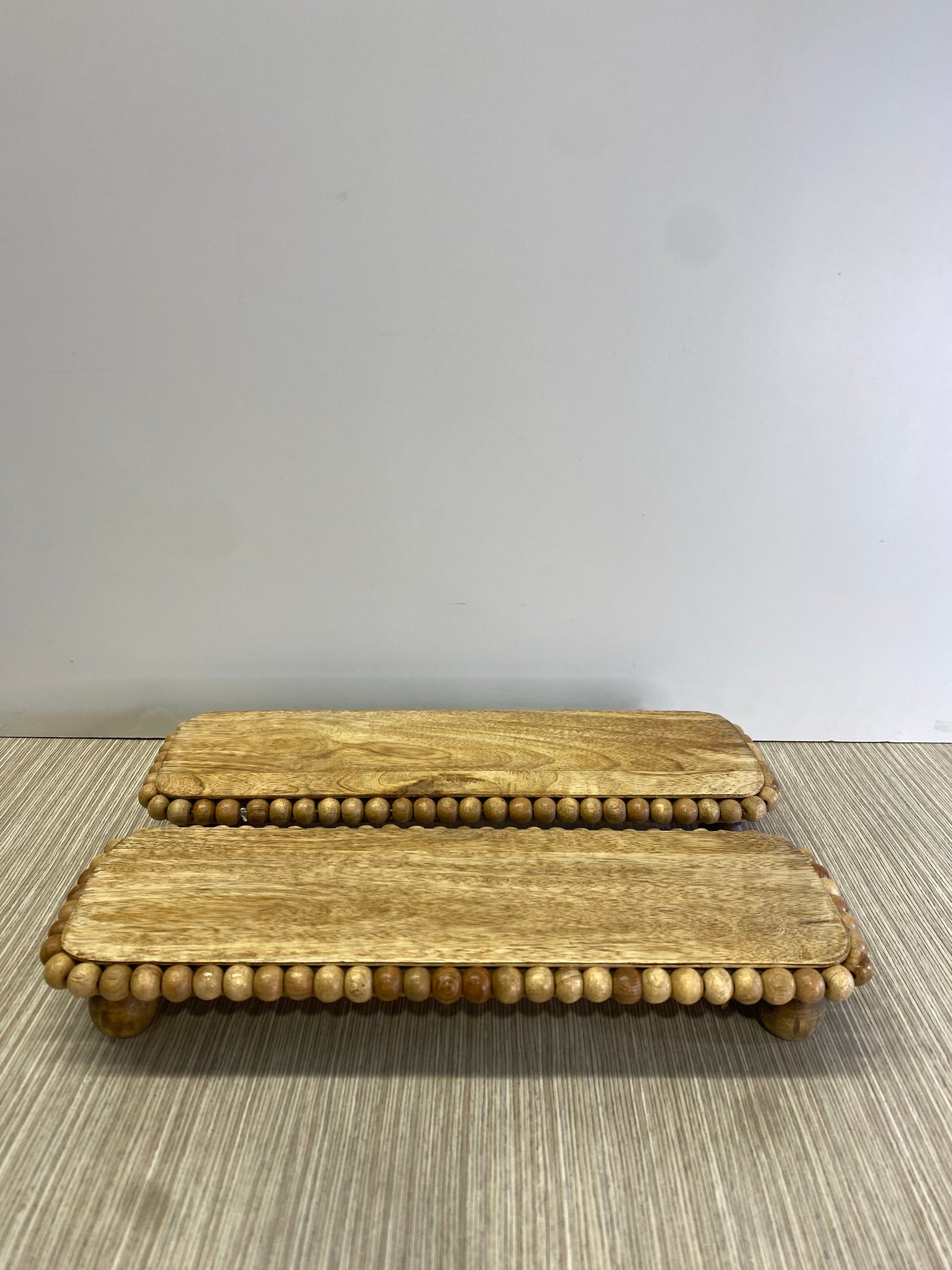 Tortera Madera Rectangular Alargada Cafe Patas Torno Borde Bolas