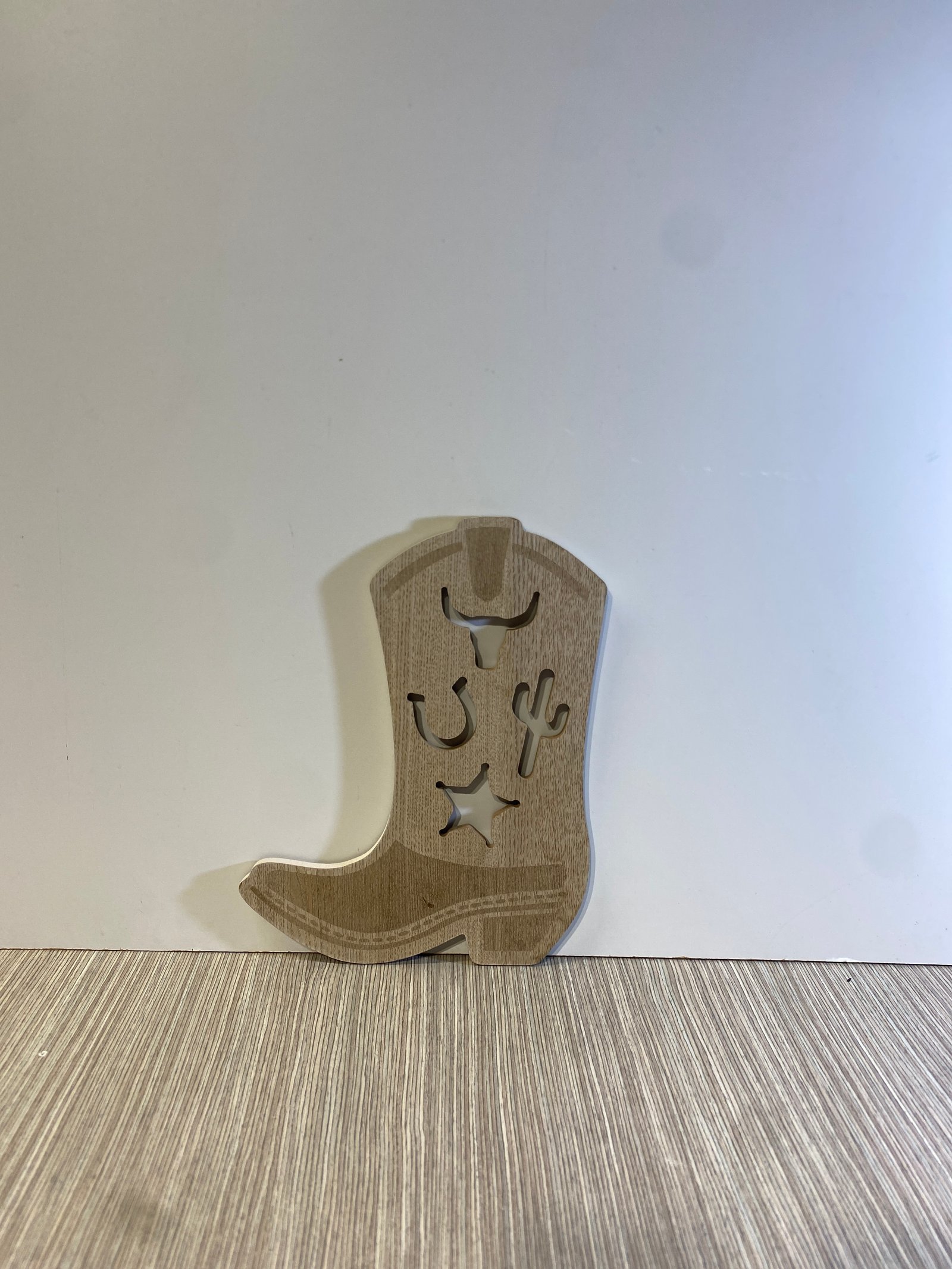 Placa Decorativa Madera Forma Bota Madera Cafe
