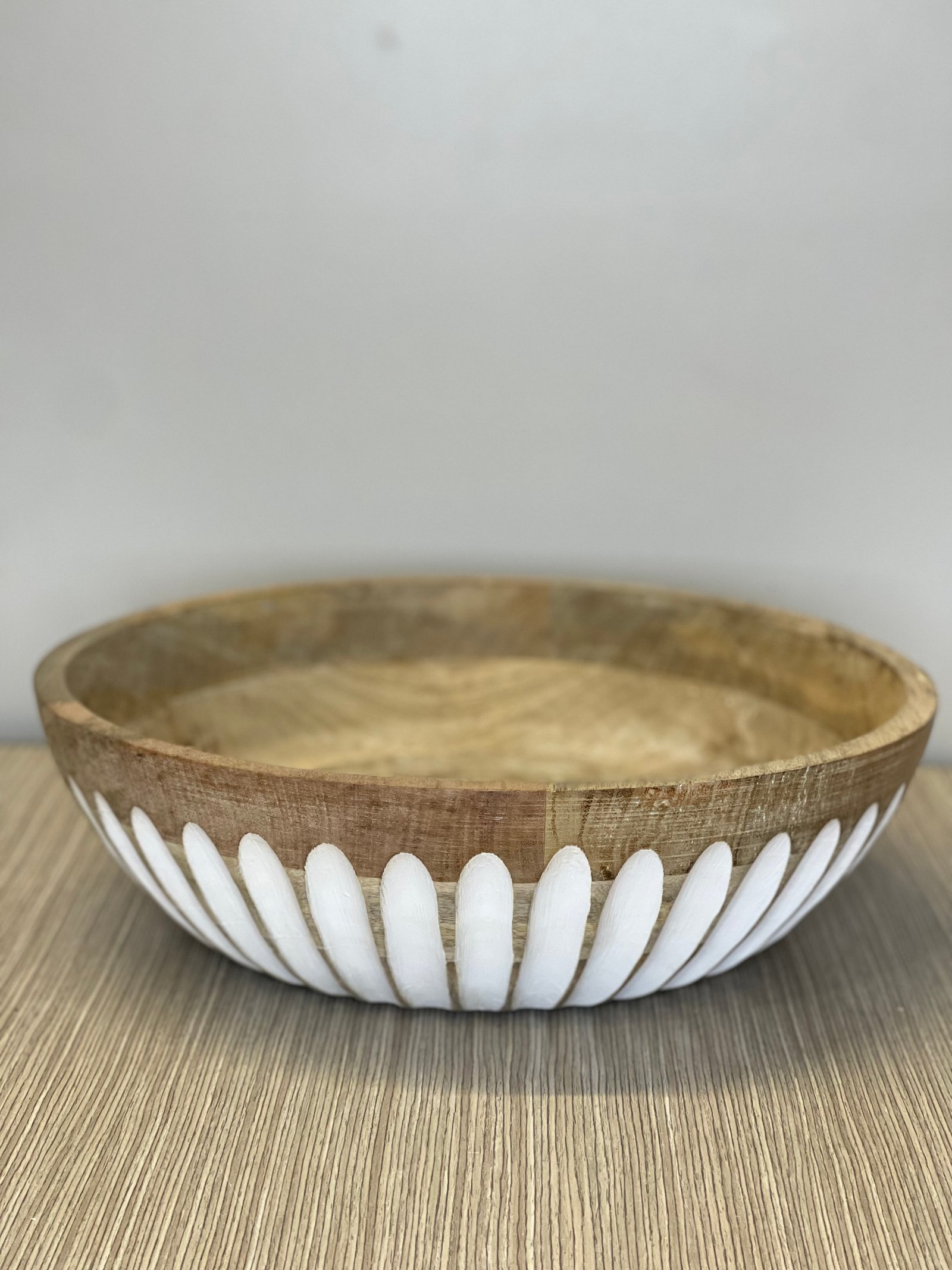 Recipiente Madera Redondo Máxi Rayas Blancas