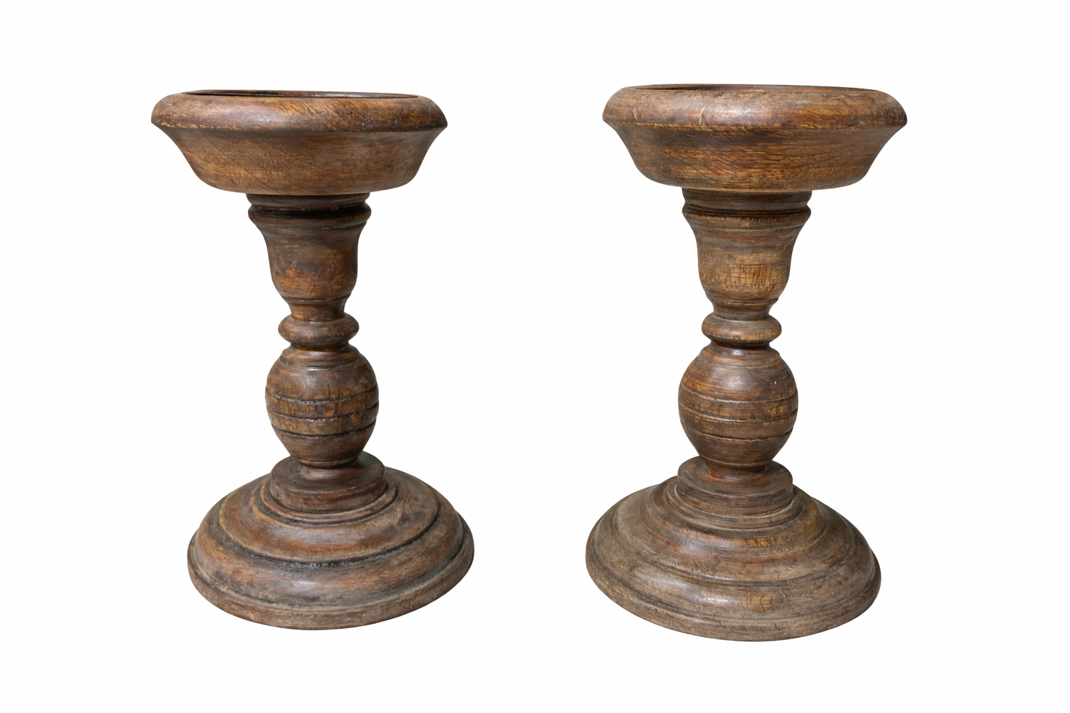 Candelabro Madera Café Oscuro Base Torno Alto 20 Cm Alto