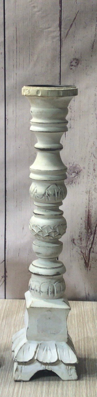 Candelabro Madera Blanco Tallado Maxi Para Velon