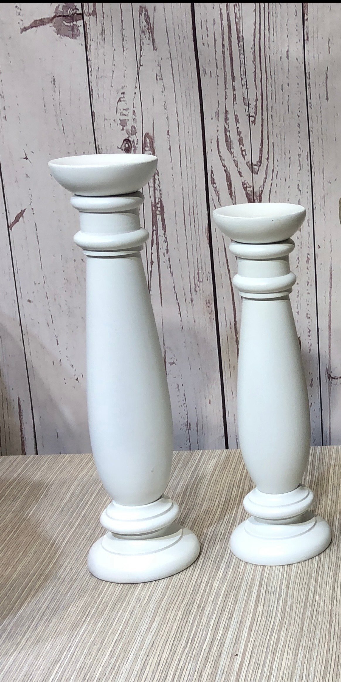 Candelabro Blanco Madera Torno Mediano 35 Cm Alto Para Velon