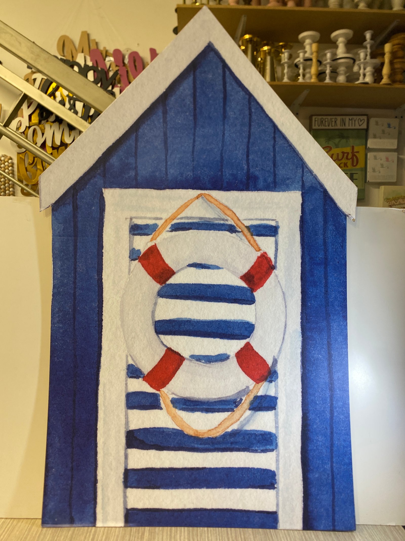 Casa Carton Azul Flotador Rojo Y Blanco