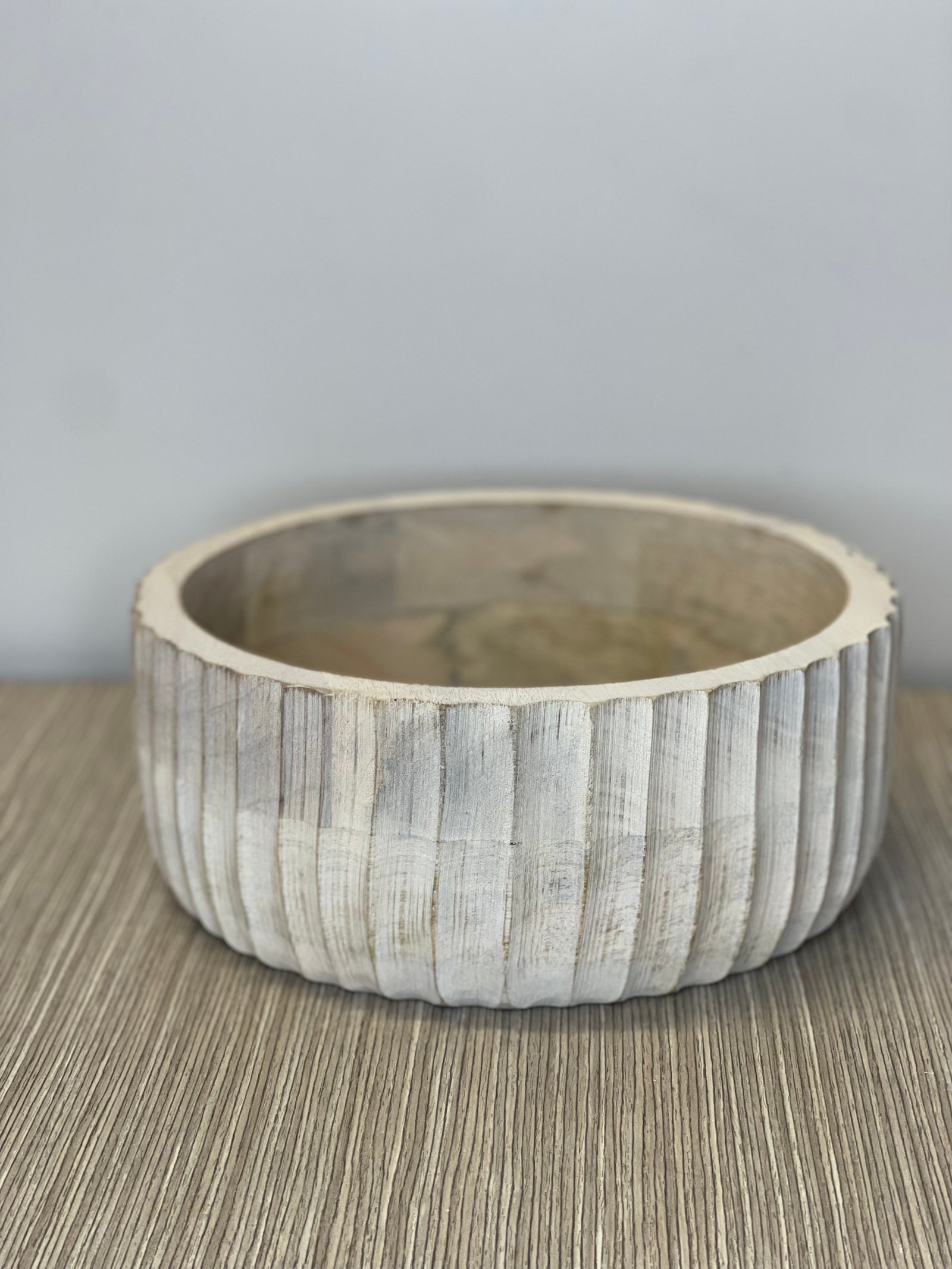 Recipiente Madera Redondo Decape Estriado