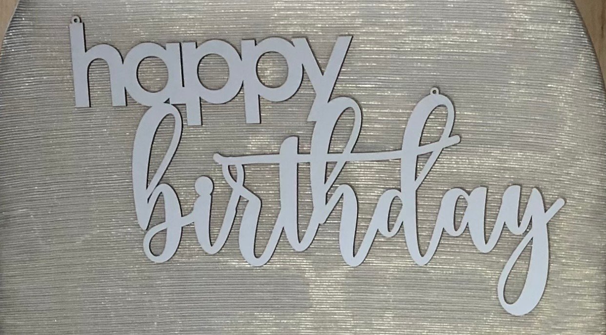 Letrero Happy Birthday Blanco Madera