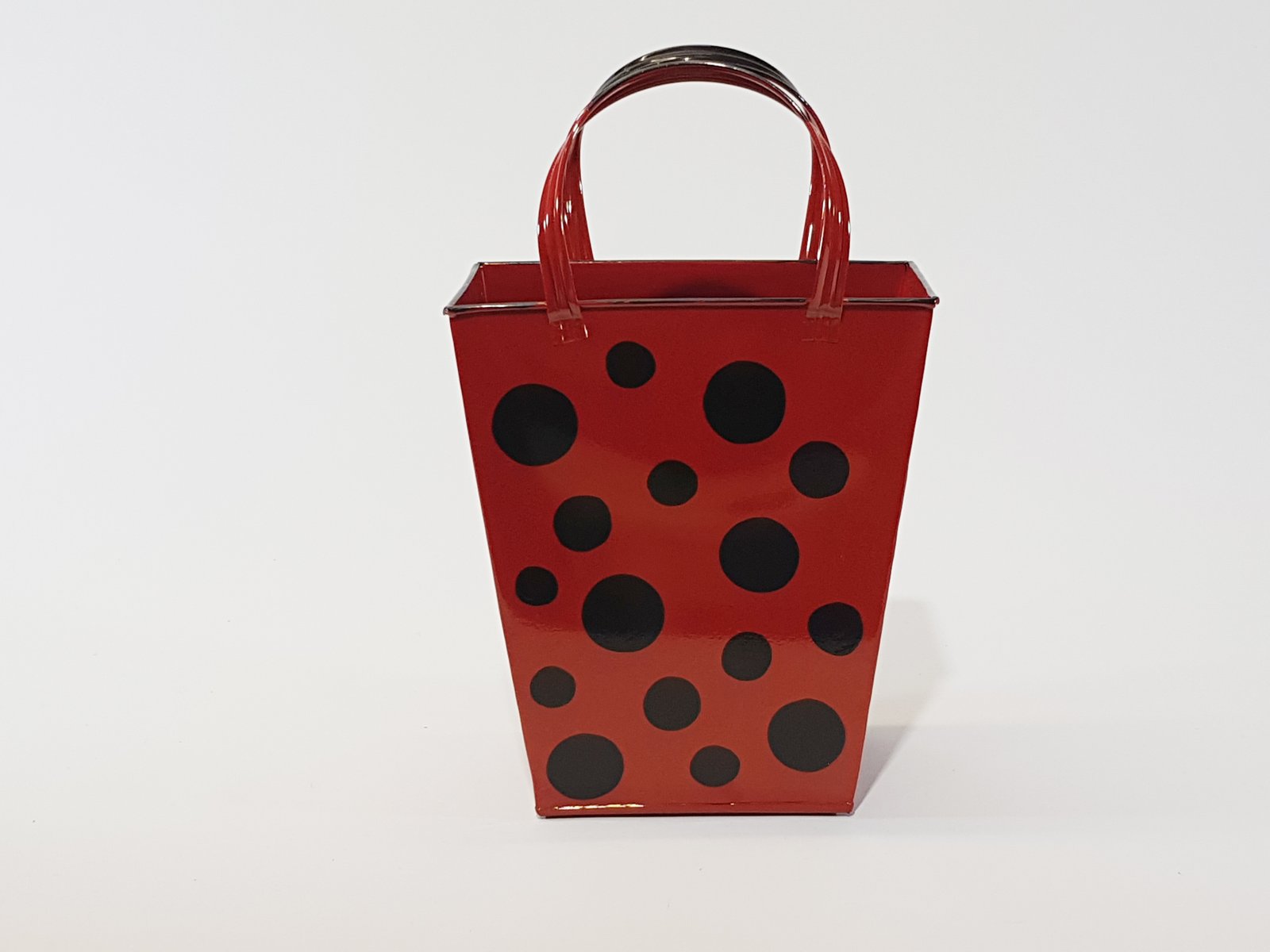 Balde Laton Rojo Rectangular Bolas Negras