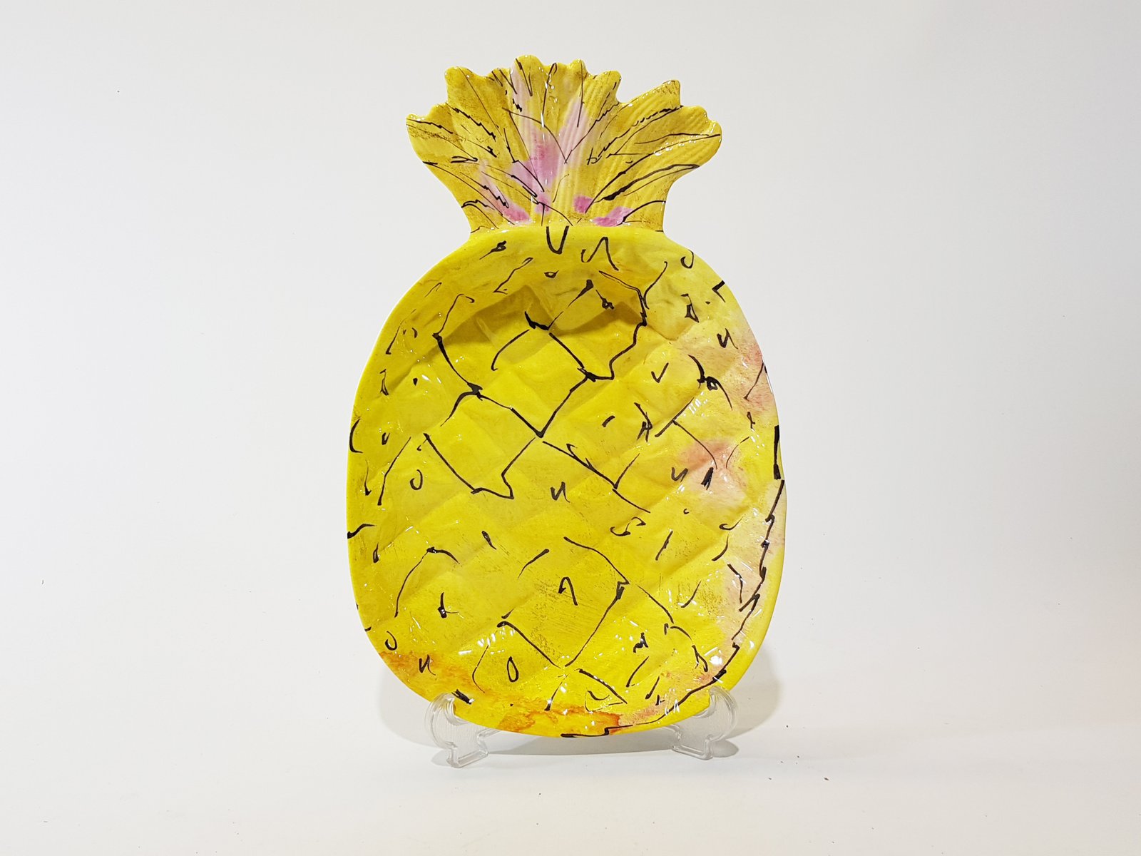Bandeja Acrilica Forma Piña Amarilla Mediana
