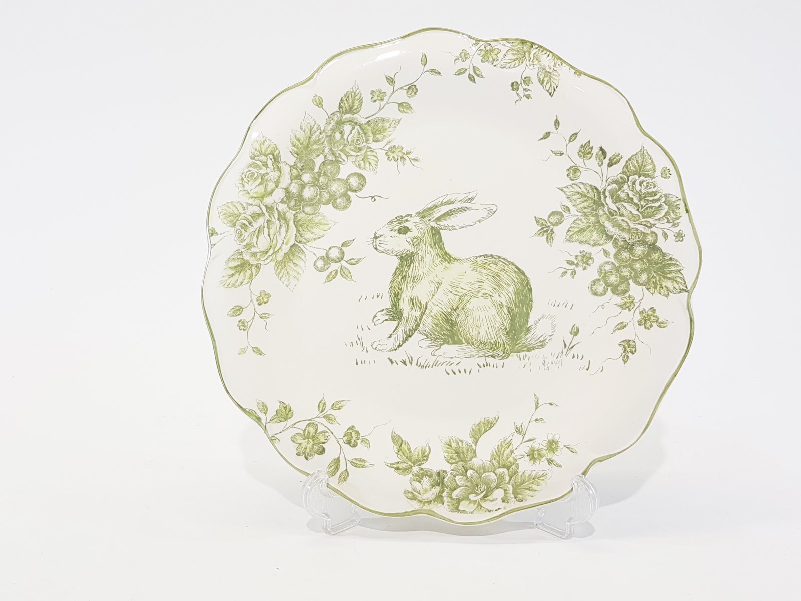 Bandeja Ceramica Redonda Conejo Verde Borde Verde