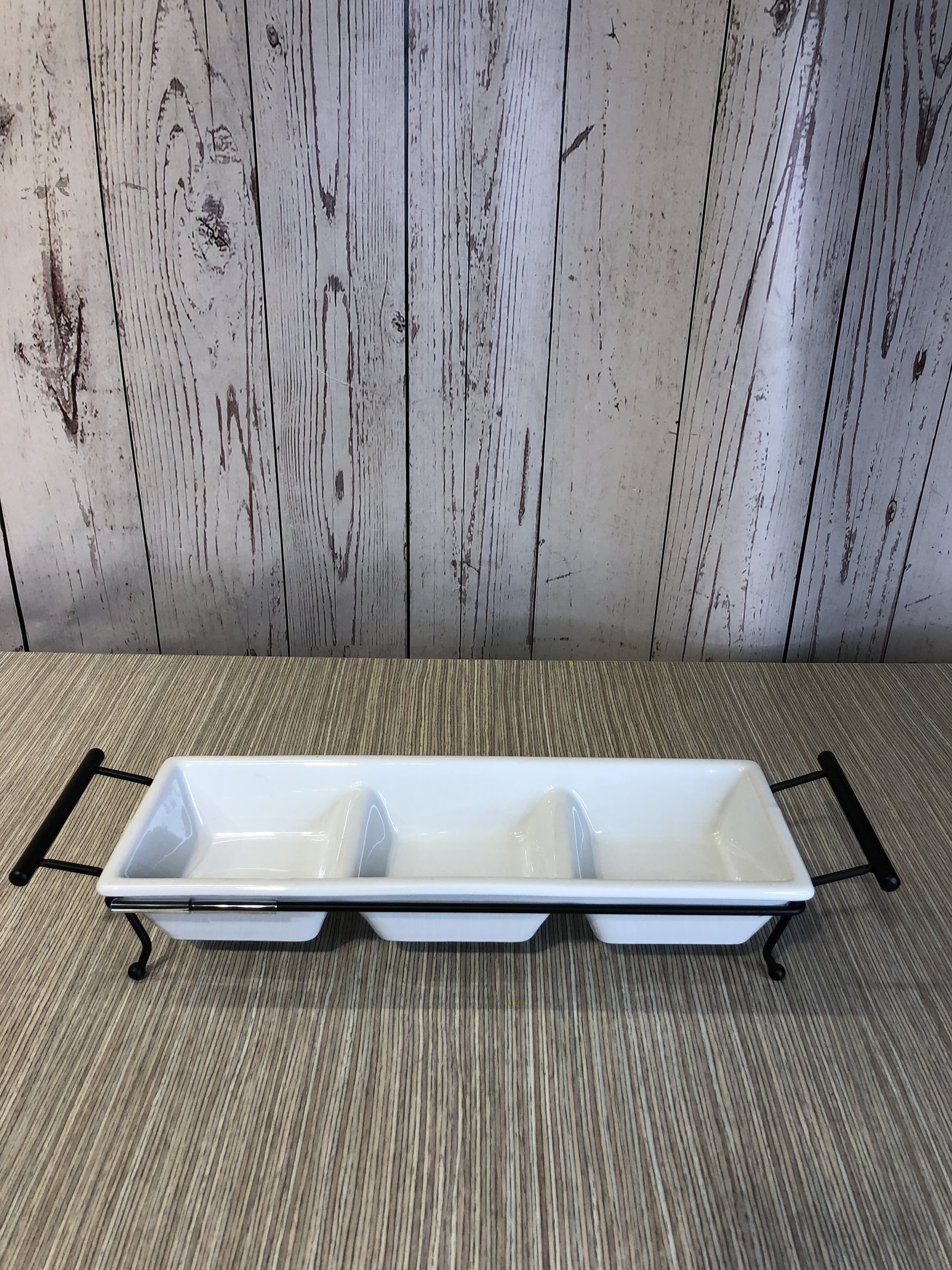 Bandeja Blanca Alargada X3 Cerámica Base Negra