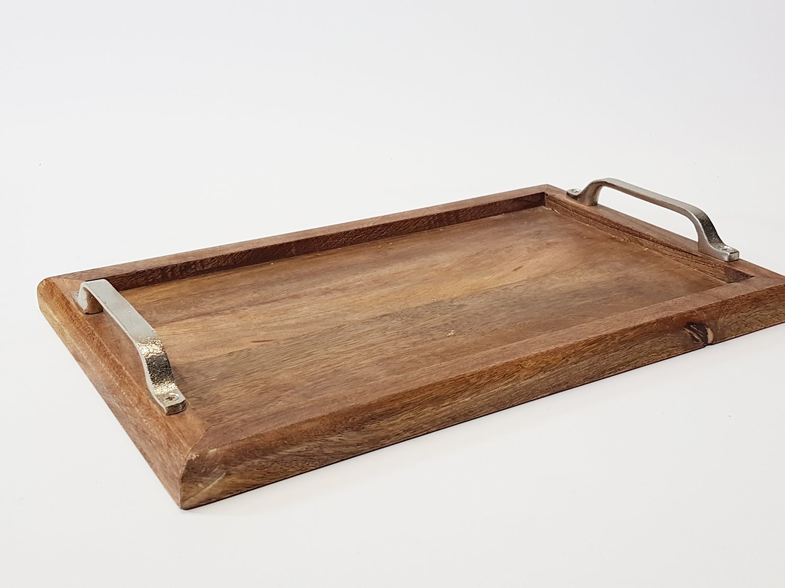 Bandeja Grande Rectangular Madera Con Agarraderas Metalicas 