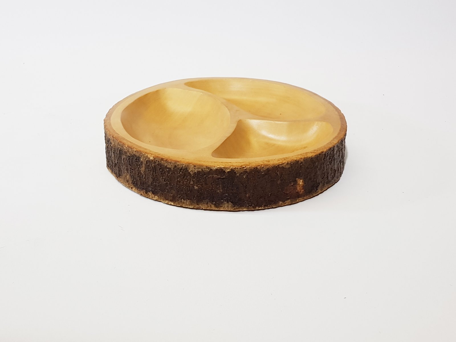 Bandeja Madera Redonda Borde Corteza Con Compartimientos