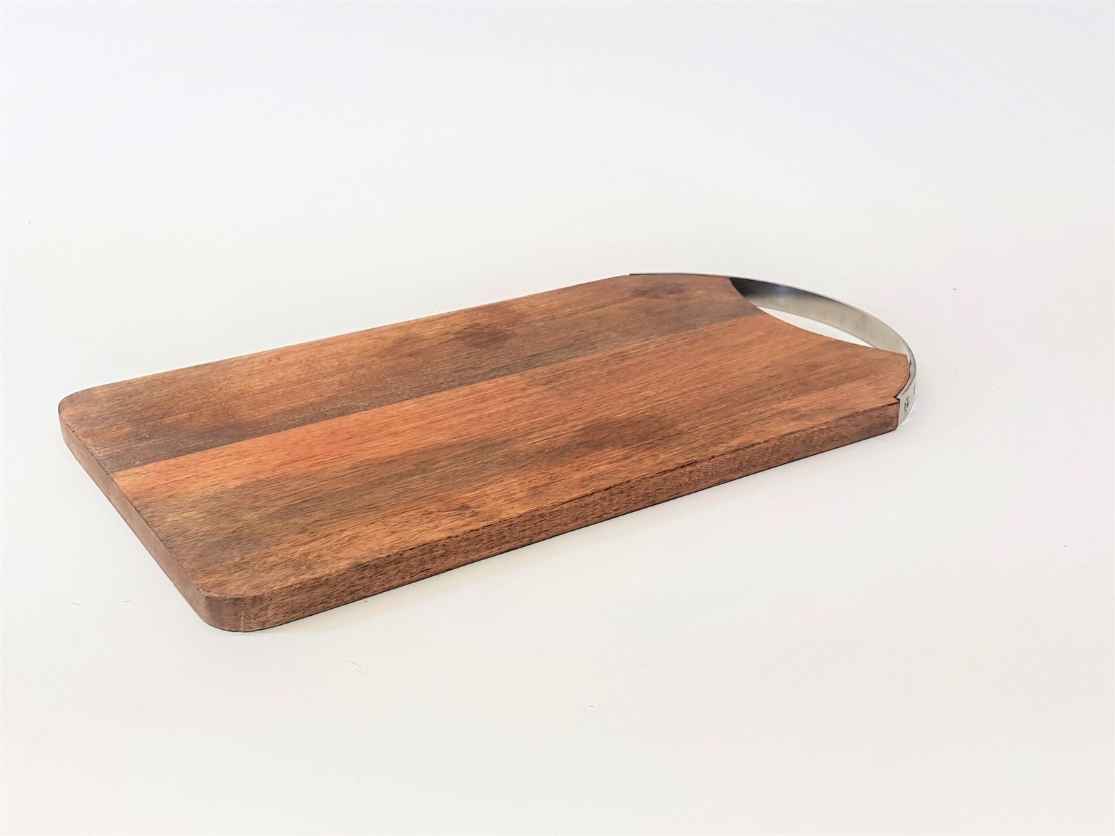 Bandeja Pequeña Rectangular Madera Con Agarradera Metalica Ovalada