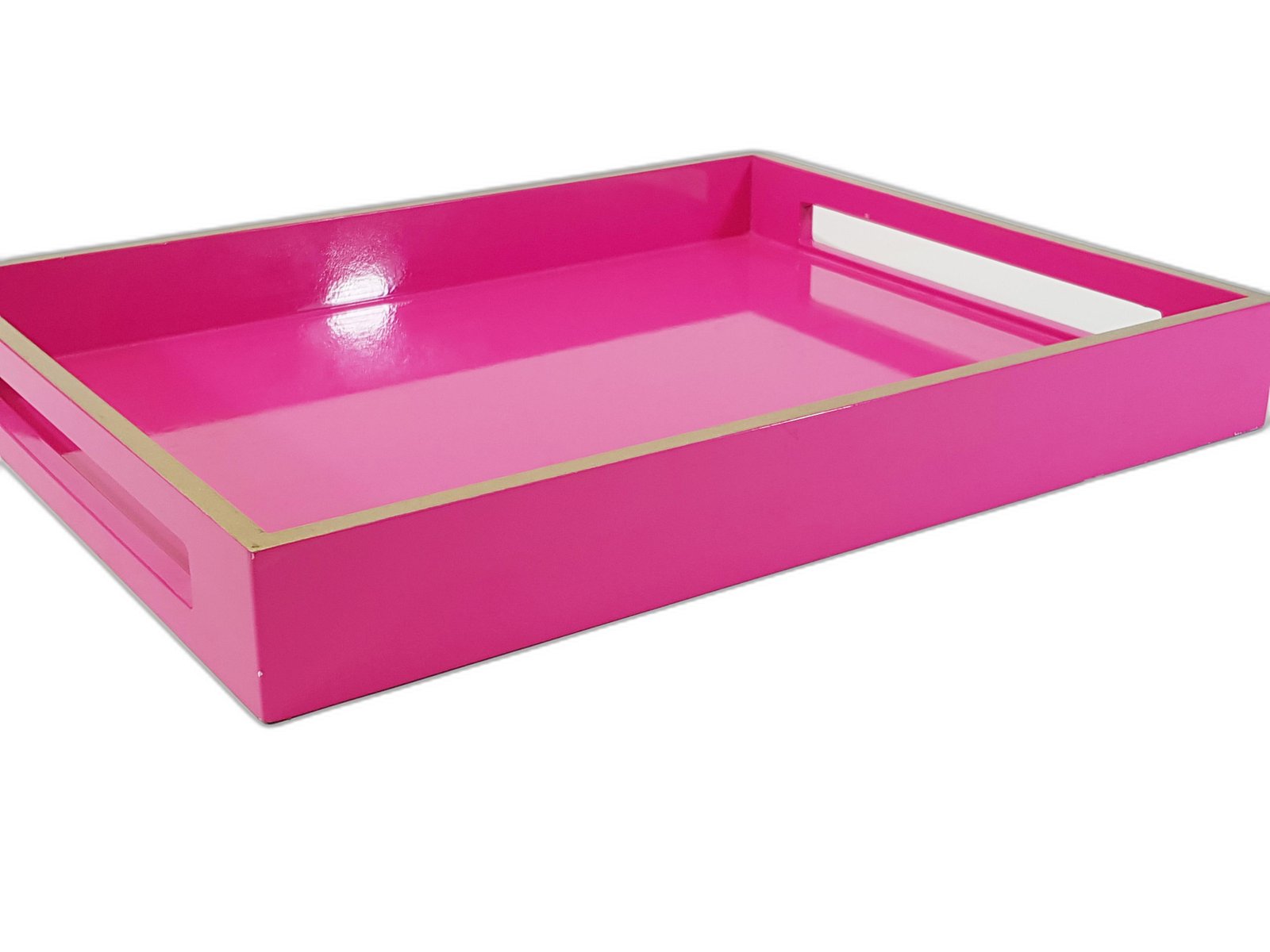 Bandeja Rectangular Fucsia Borde Dorado Con Agarradera