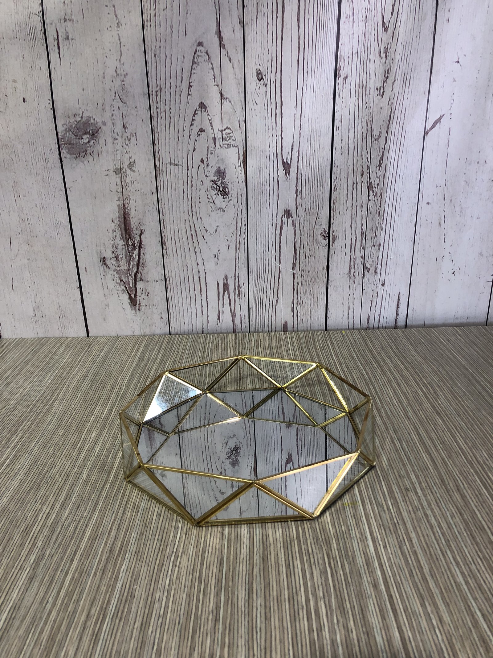 Bandeja Redonda Dorada Y Vidrio Mediana