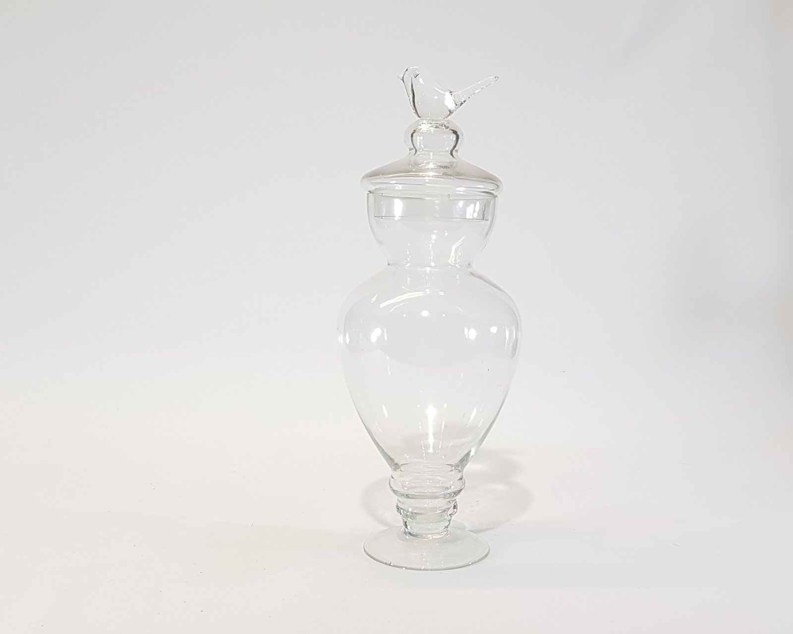 Bombonera Cristal Alta Semibarrigona Con Pedestal Tapa Pajaro