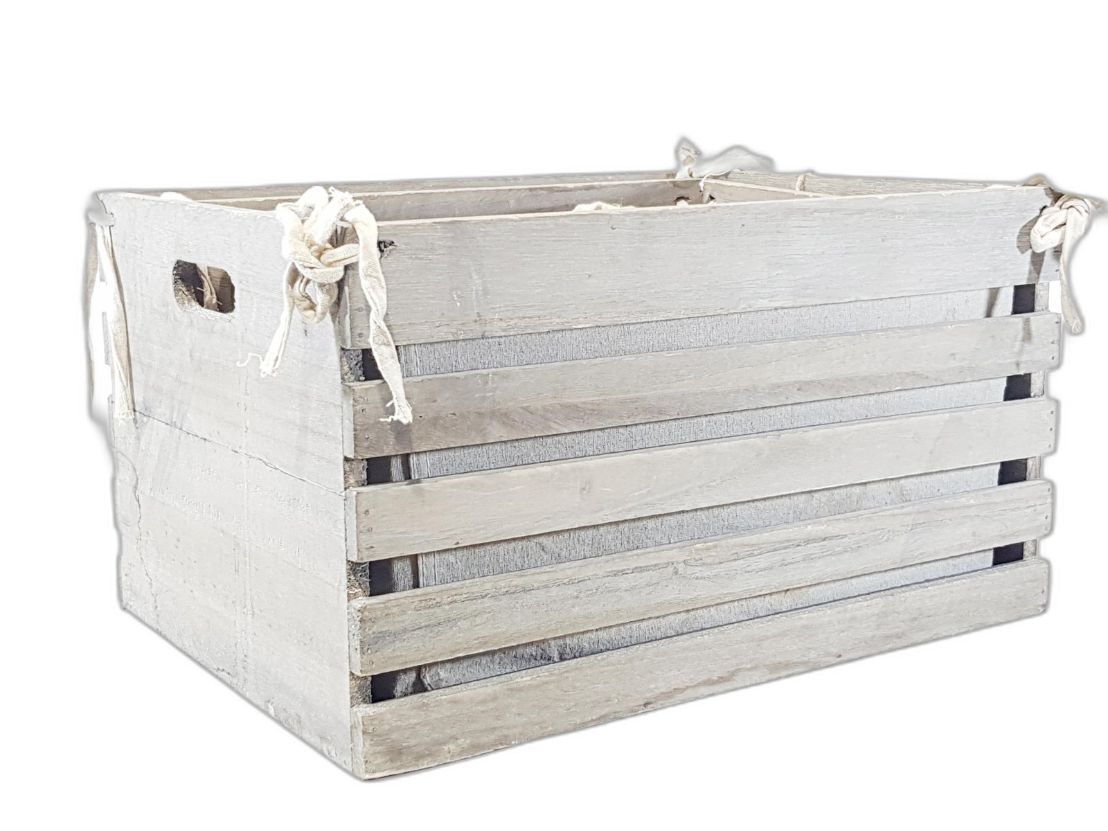 Caja Madera Con Tela Gris Grande