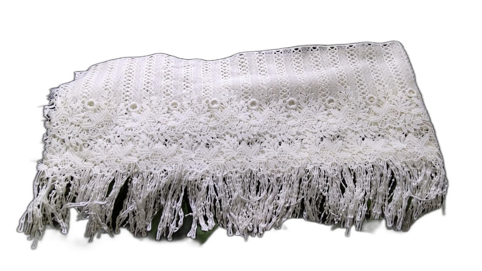 Camino Blanco Encaje Borde Moras, Flores Y Flecos