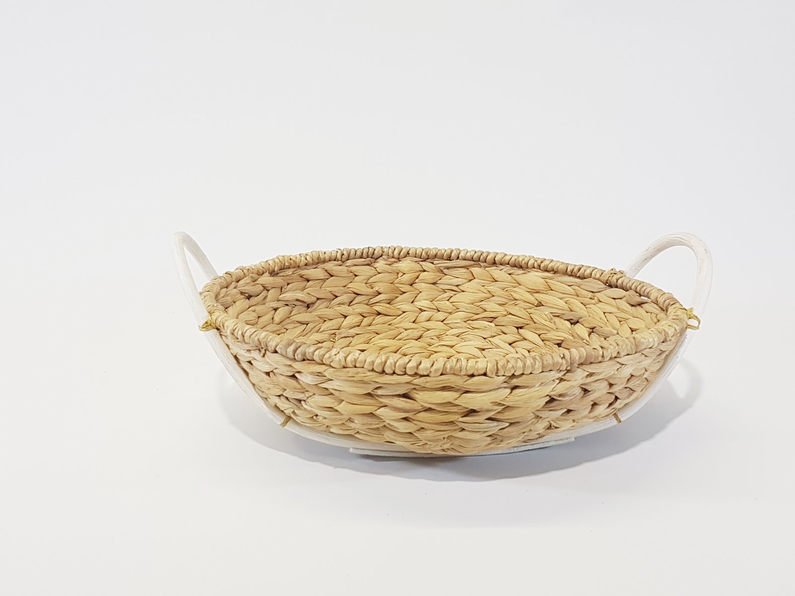 Canasta Rattan Redonda Thailandesa Agarraderas Blancas