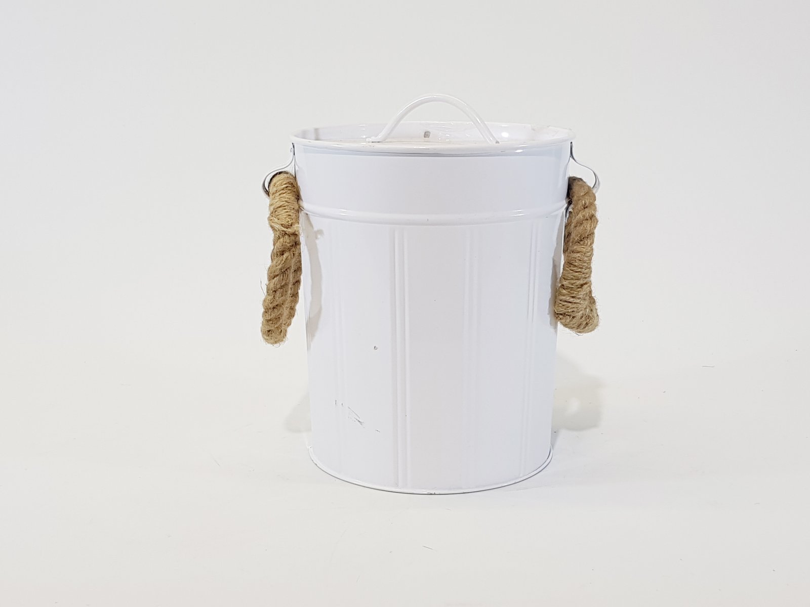 Hielera Laton Blanca Redonda Agarraderas Cabuya Con Tapa