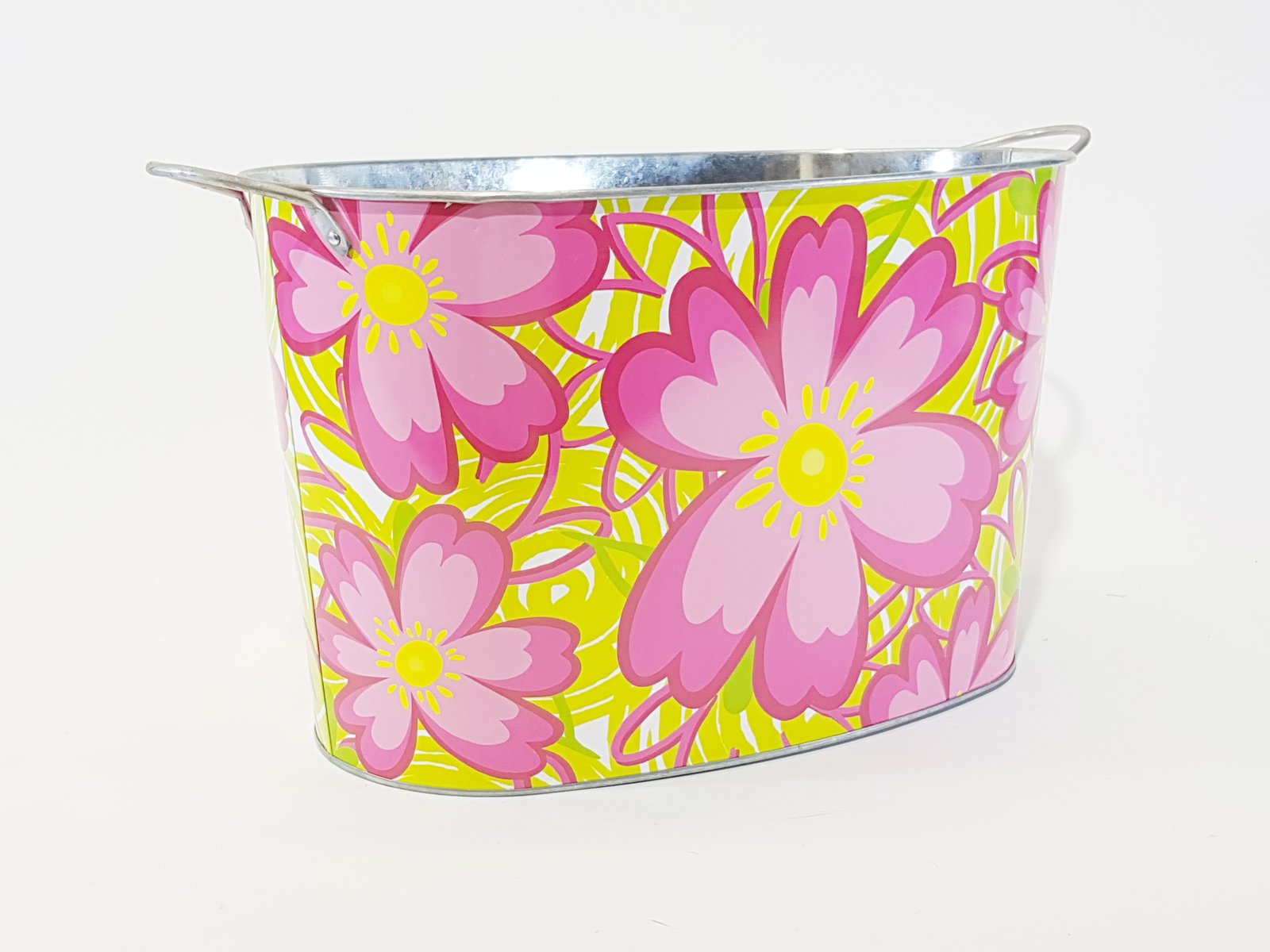 Hielera Metalica Ovalada Flores Grande