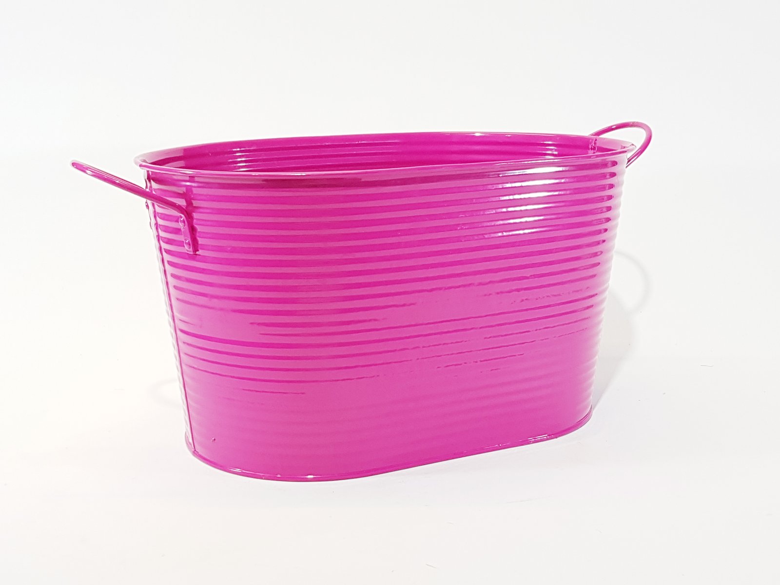 Hielera Metalica Ovalada Rosada Rayada Grande