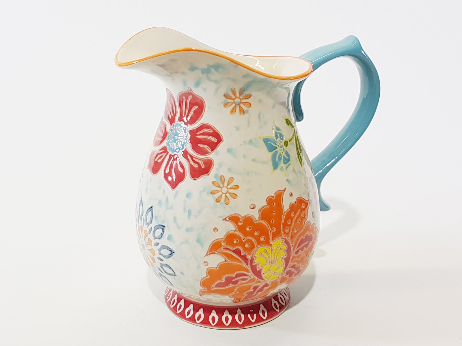 Jarra Flores Colores Con Agarradera Azul