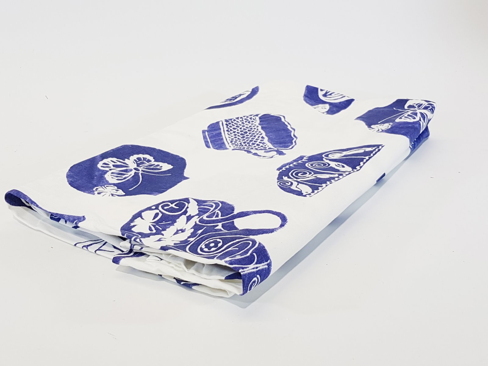 Mantel Blanco Tazas Y Teteras Azules 1,45 X 2,40