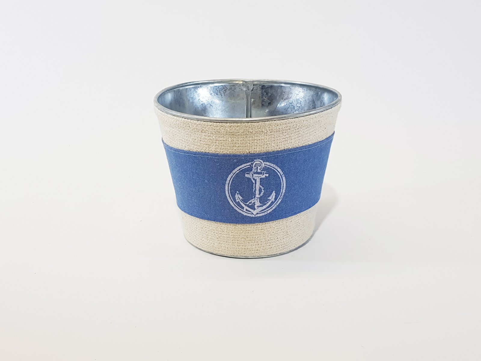 Matero Metalico Yute Con Ancla Azul