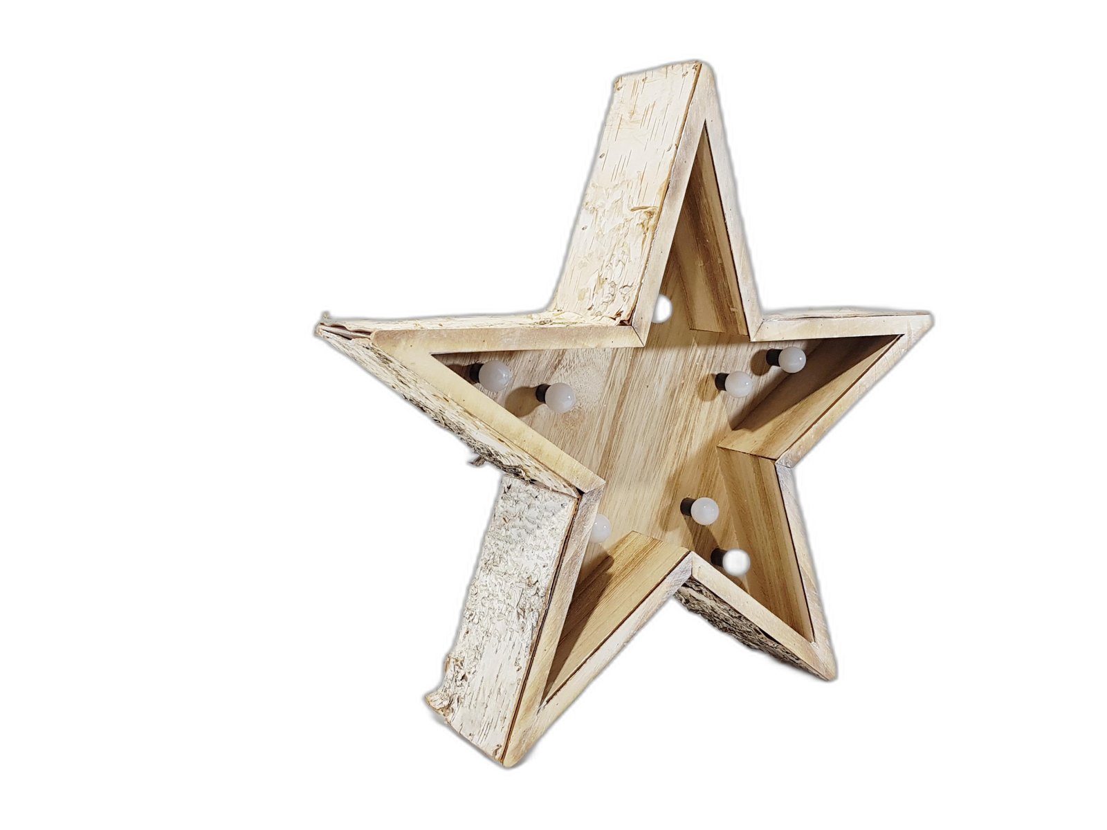 Estrella Madera Corteza Con Luz Grande