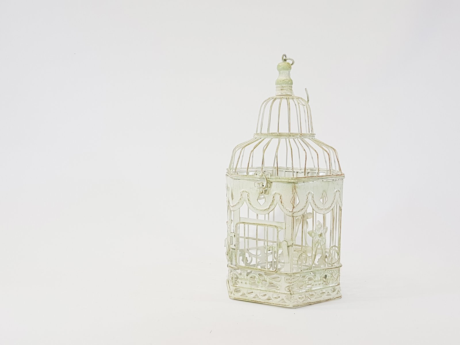 Pajarera Octagonal Verde Con Rosado