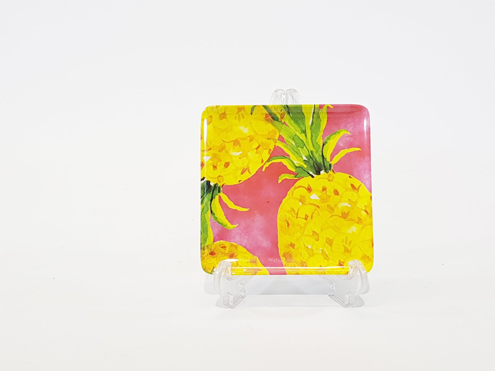 Plato Pequeño Pasta Cuadrado Piñas Con Rosado