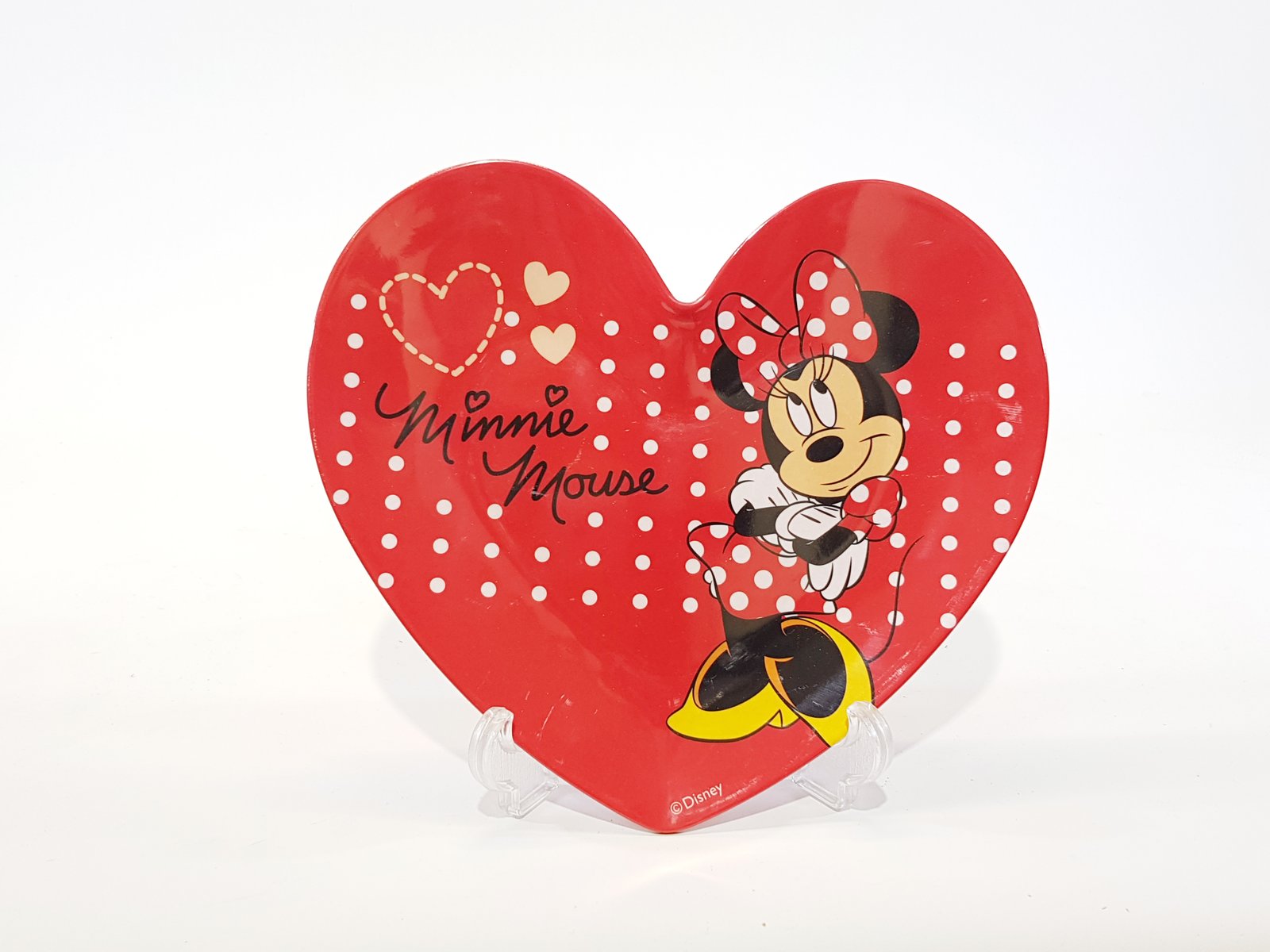 Plato Forma Corazon Pasta Minnie Fondo Rojo