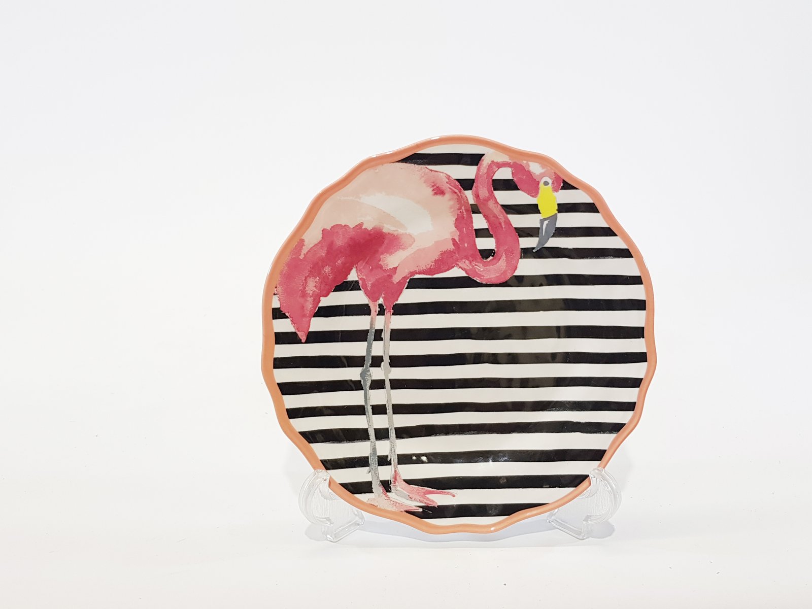 Plato Redondo Mediano Flamingo Rayas Negras Y Blancas