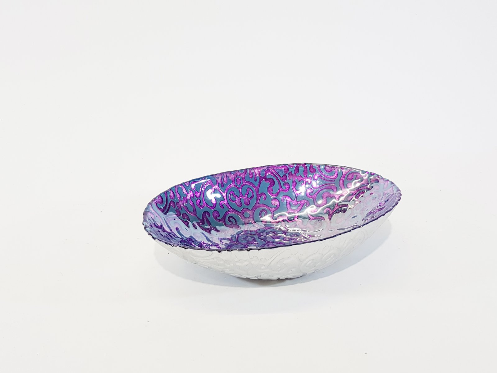 Frutero Cristal Hondo Arabescos Morado Con Azul Pequeno