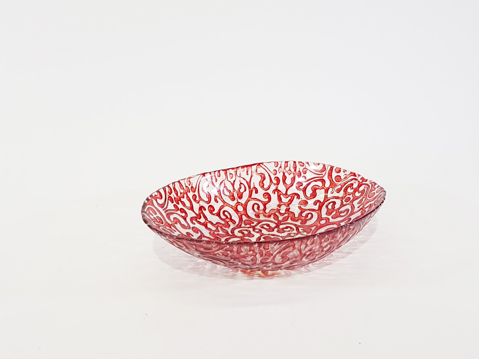 Frutero Cristal Hondo Arabescos Rojo Pequeno