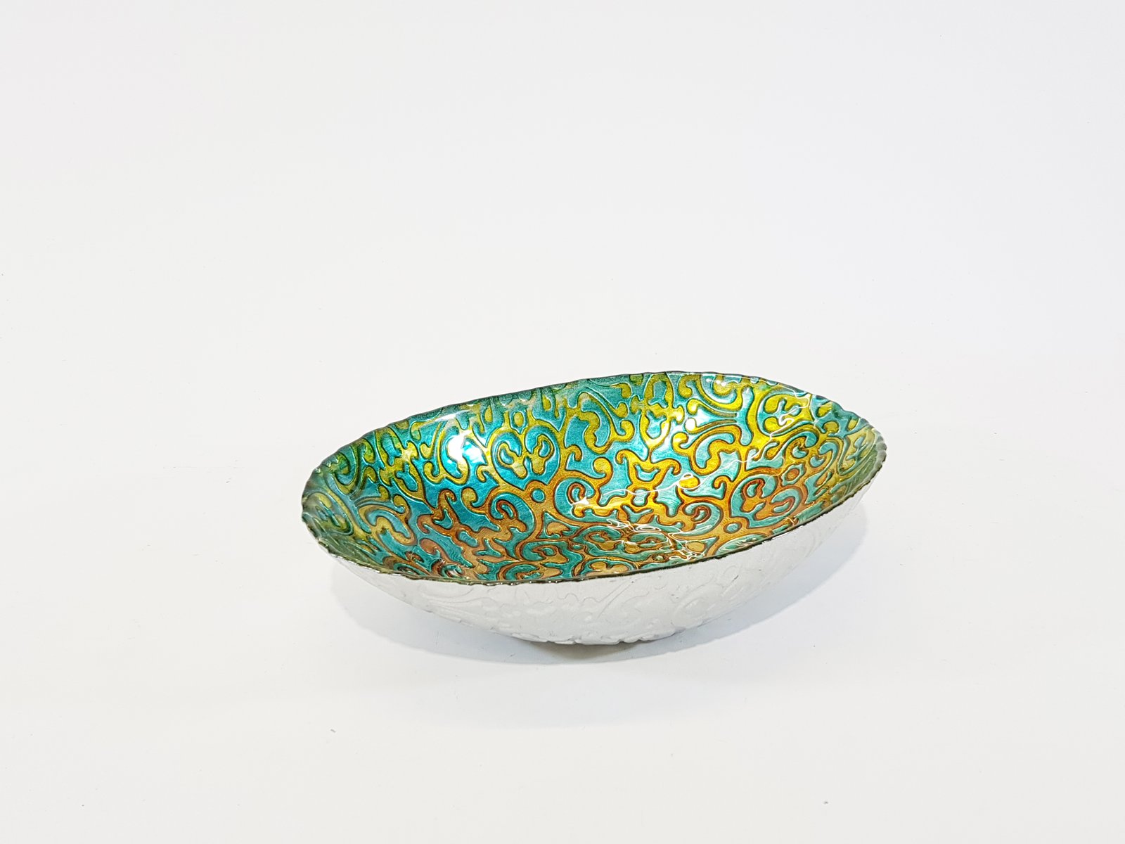 Frutero Cristal Hondo Arabescos Verde Con Naranja Pequeno