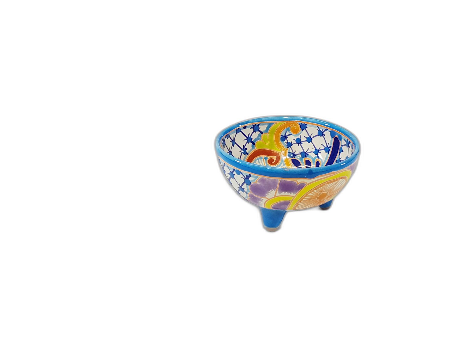 Recipiente Ceramica Borde Azul Fondo Colores Tres Patas