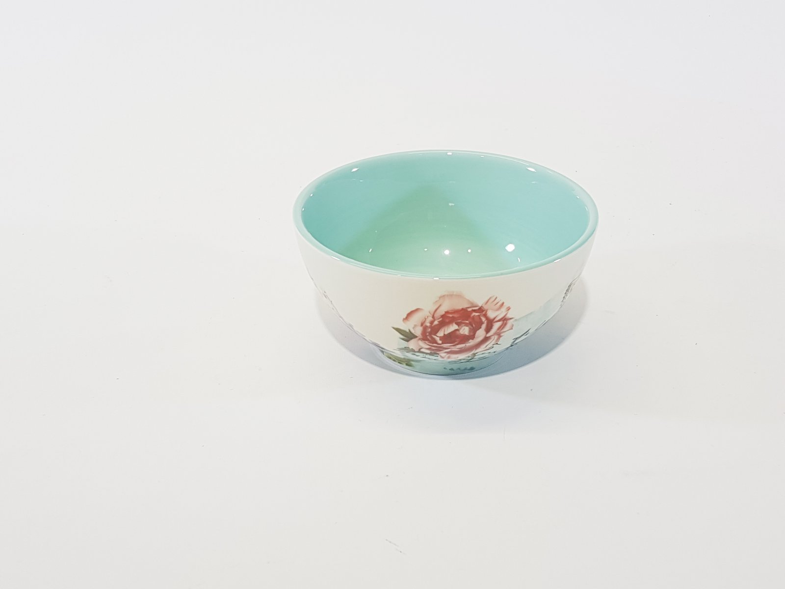 Tazon Ceramica Honda Mariposa Con Flores , Borde Azul
