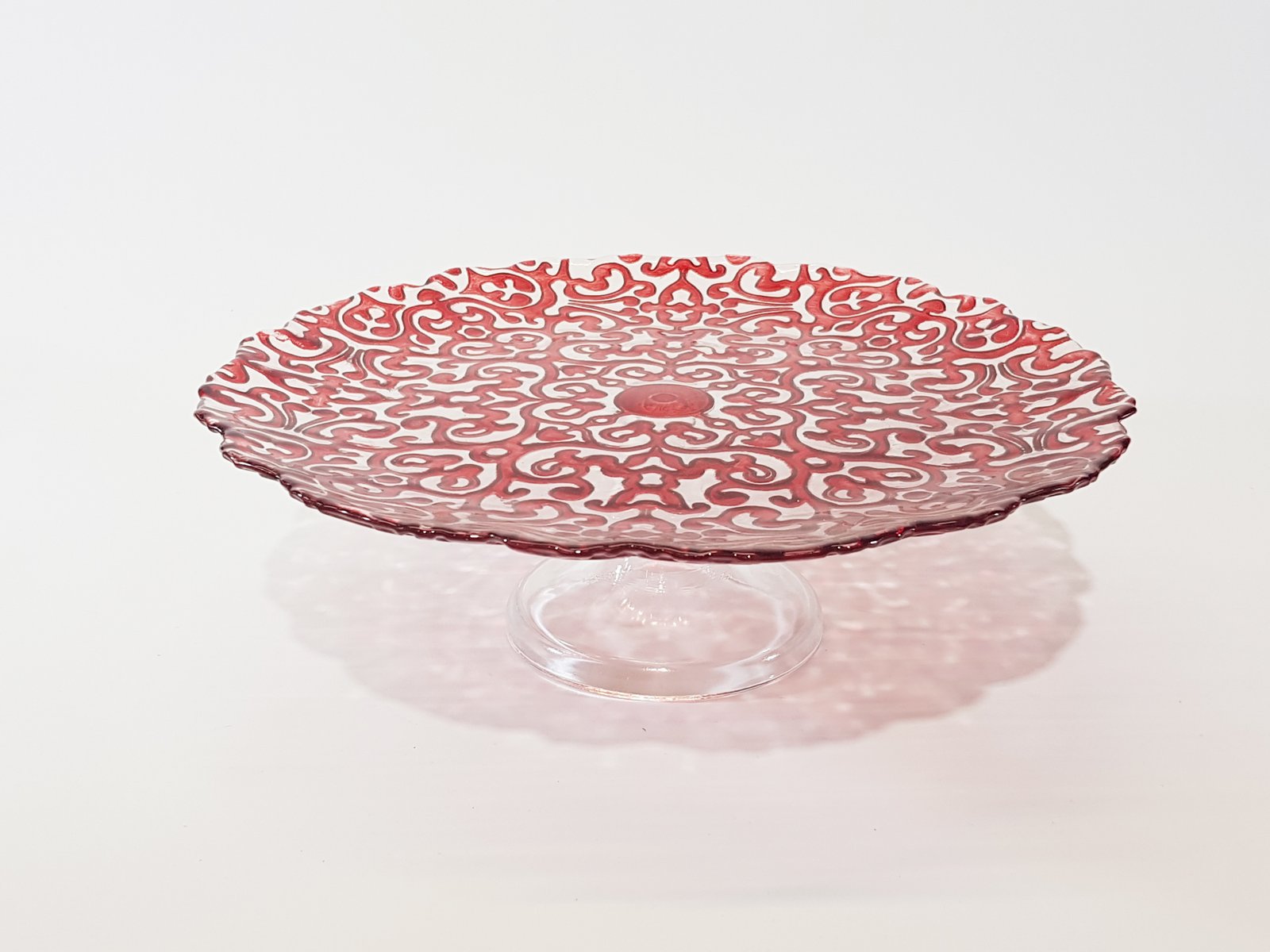 Tortera Redonda Cristal Arabescos Roja Grande 31 Cm