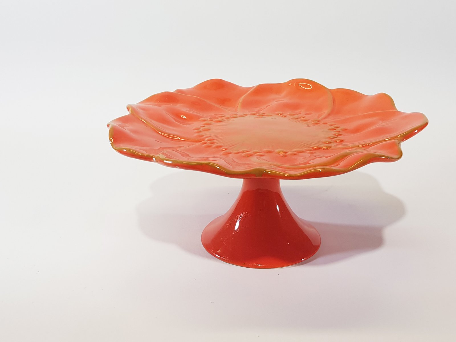 Tortera Redonda Flor Ceramica Naranja Mediana 28 Cm