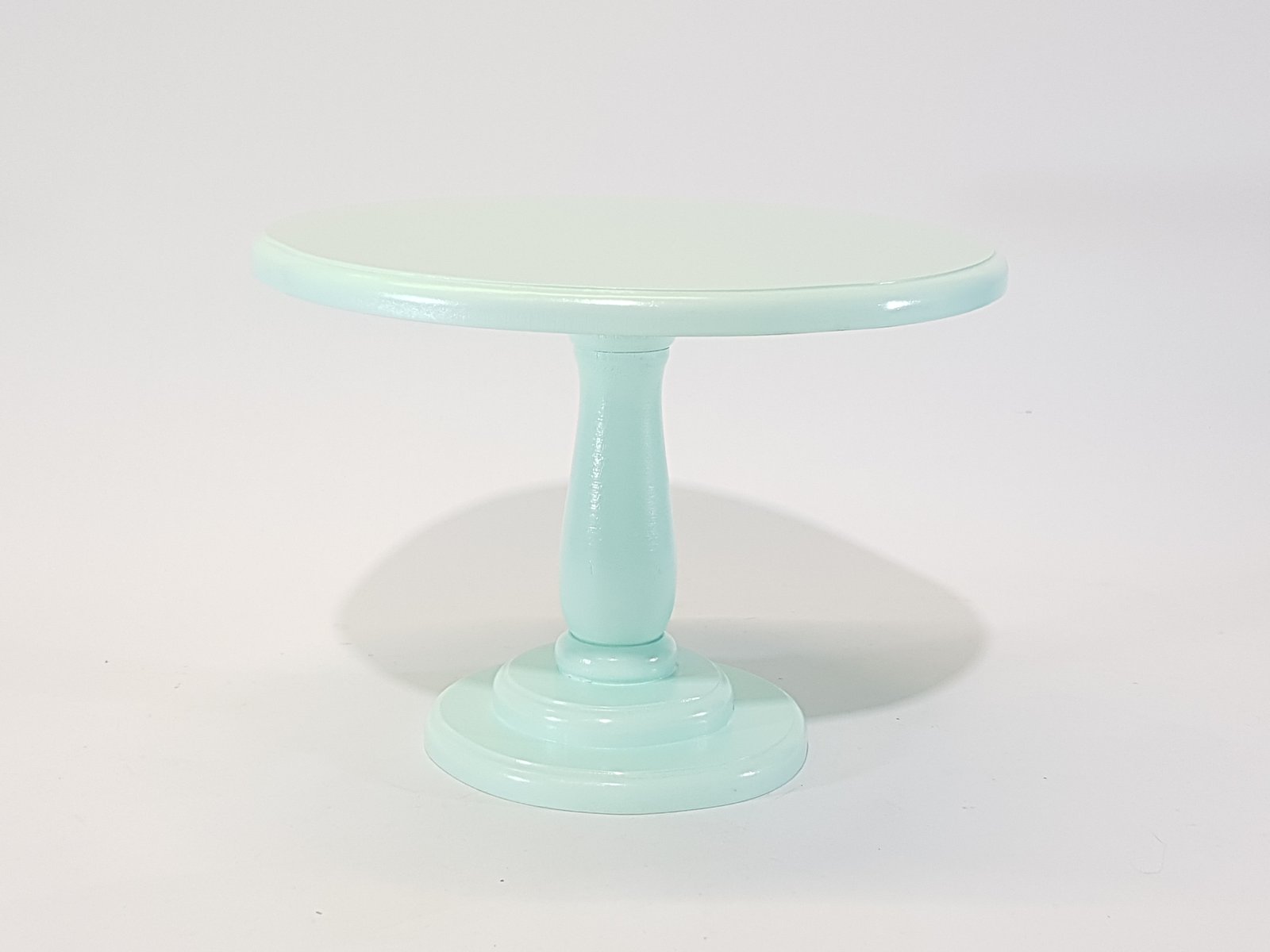 Tortera Redonda Madera Agua Marina Pedestal Alto 31 Cm Diametro X 26 Alto