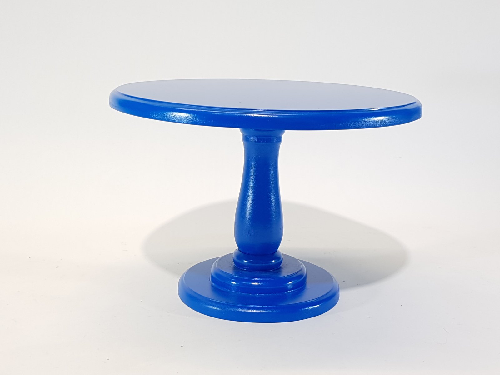 Tortera Redonda Madera Azul Oscura Pedestal Alto 31 Cm Diametro X 26 Alto