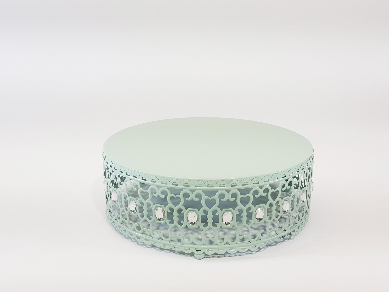 Tortera Verde Menta Metalica Arabescos Y Cristales Grande 30 Cm