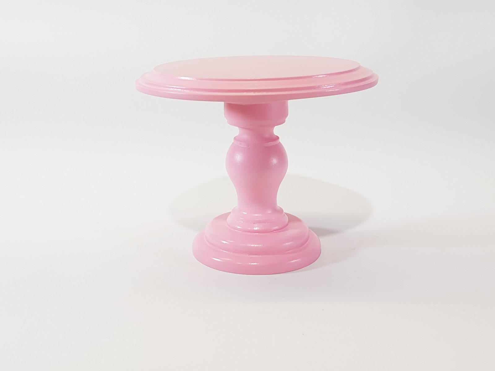 Tortera Redonda Rosada Madera Pedestal Alto Mediana 21 Cm Diametro X 20 Alto